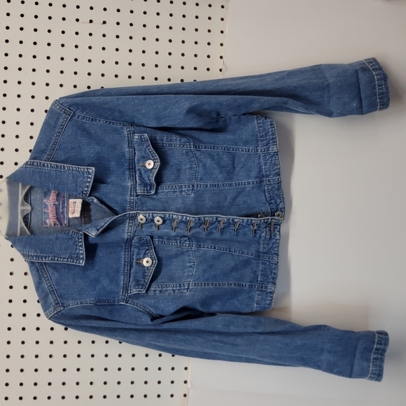 𝅺VINTAGE breaker jeans denim jacket size large short waist great condition - Picture 1 of 5